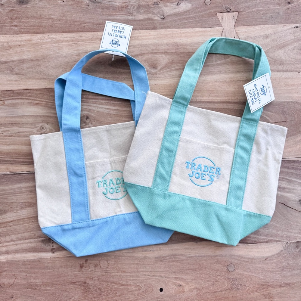 NWT Two Trader Joe’s mini pastel tote bags- Blue and Green